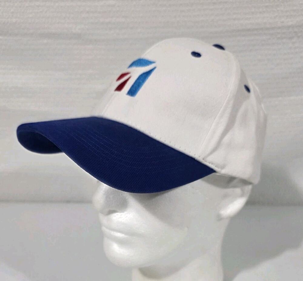 Vtg Cessna Aviation Logo Strapback Hat White Blue Red Adjustable Cap